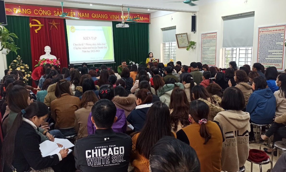 Phòng GDĐT Thanh Oai tổ chức kiến tập chuyên đề Phòng cháy chữa cháy trong các cơ sở giáo dục Mầm non năm học 2022 - 2023